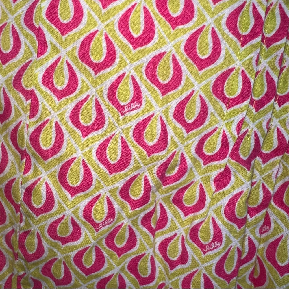 Lilly Pulitzer Peach/Green Pintuck, white lined Elastic Waist MIDI Skirt - Picture 12 of 14